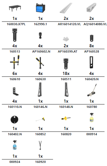 1x 160030.X7PL 1x 162990.1 2x AR16014120.VL 2x AQ16014080.VL 4x 160513 4x AP160602.N 2x AP160399.AT 8x AP160528 6x 160610 4x 160630 18x 160511 4x 160420.N 4x 160110.N 1x 160146.N 1x 160148.N 1x 160780 1x 160402.N 1x 160852 1x 160820 1x 000914 1x 000924 1x 160920